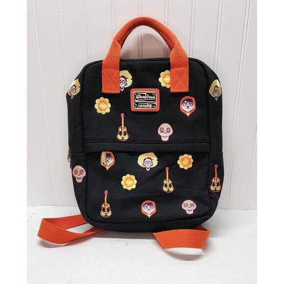 Disney Parks Pixar Loungefly Coco Canvas Embroidered Black Mini Backpack With Ad - Picture 1 of 14